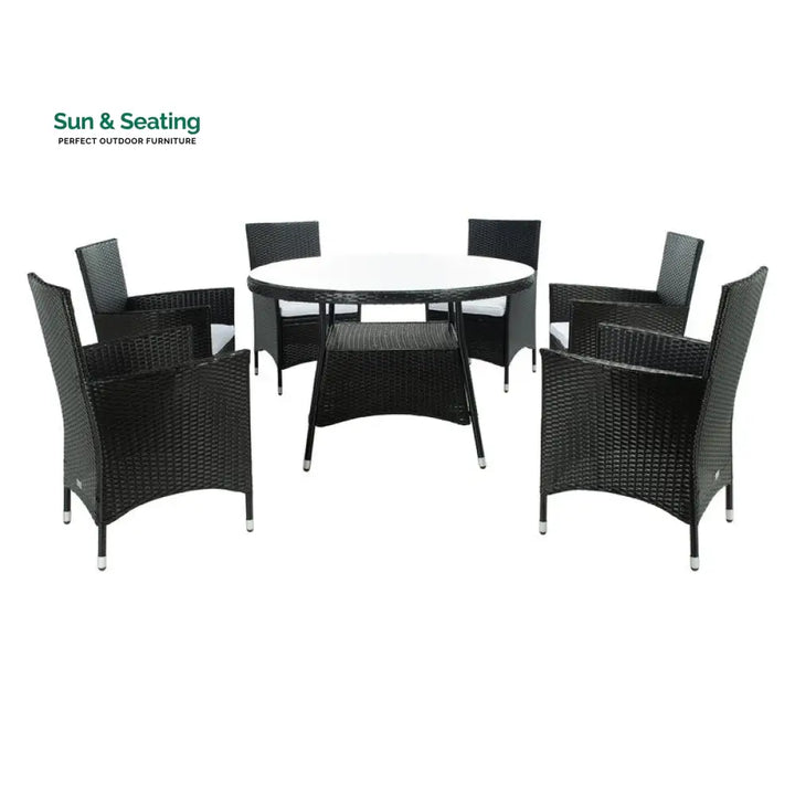 Salvatrice Outdoor Patio Dining Set 6 Chairs and 1 Table (Black) Dining sets