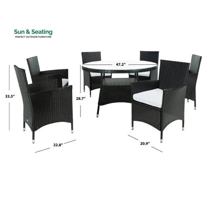 Salvatrice Outdoor Patio Dining Set 6 Chairs and 1 Table (Black) Dining sets