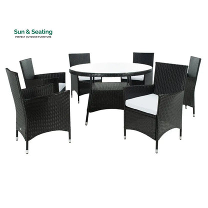 Salvatrice Outdoor Patio Dining Set 6 Chairs and 1 Table (Black) Dining sets