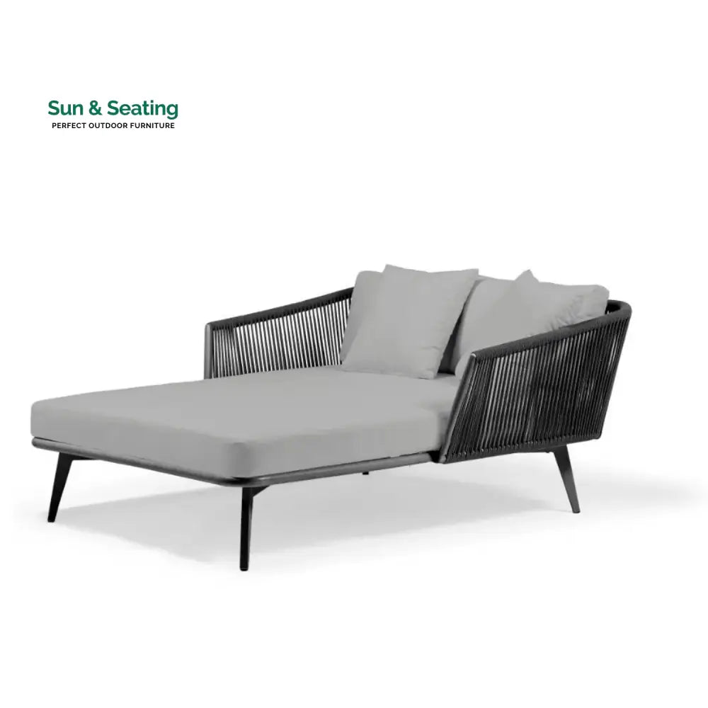 Salwa Outdoor Black Rope Patio Daybed with Comfortable Grey Cushion Daybed