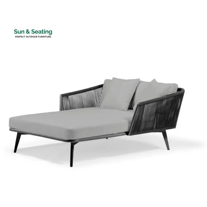 Salwa Outdoor Black Rope Patio Daybed with Comfortable Grey Cushion Daybed