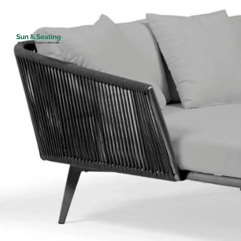 Salwa Outdoor Black Rope Patio Daybed with Comfortable Grey Cushion Daybed