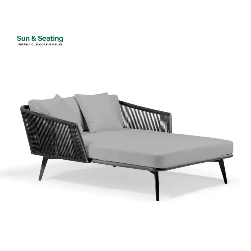 Salwa Outdoor Black Rope Patio Daybed with Comfortable Grey Cushion Daybed