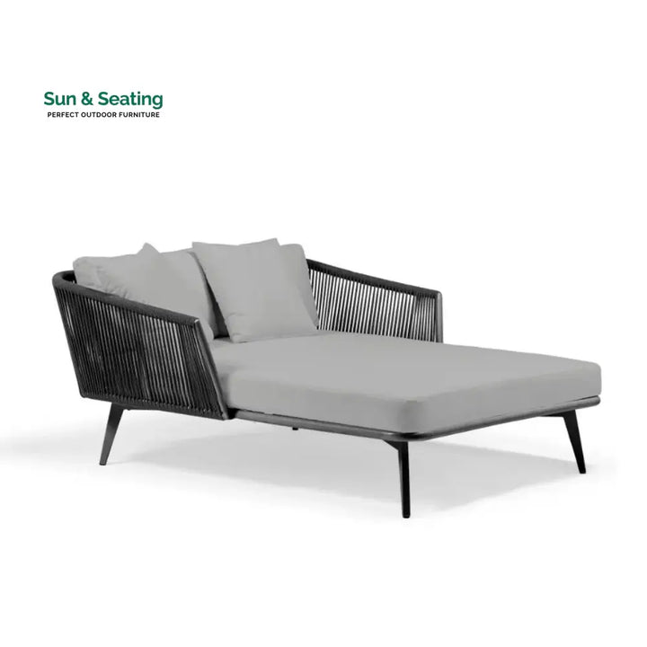 Salwa Outdoor Black Rope Patio Daybed with Comfortable Grey Cushion Daybed