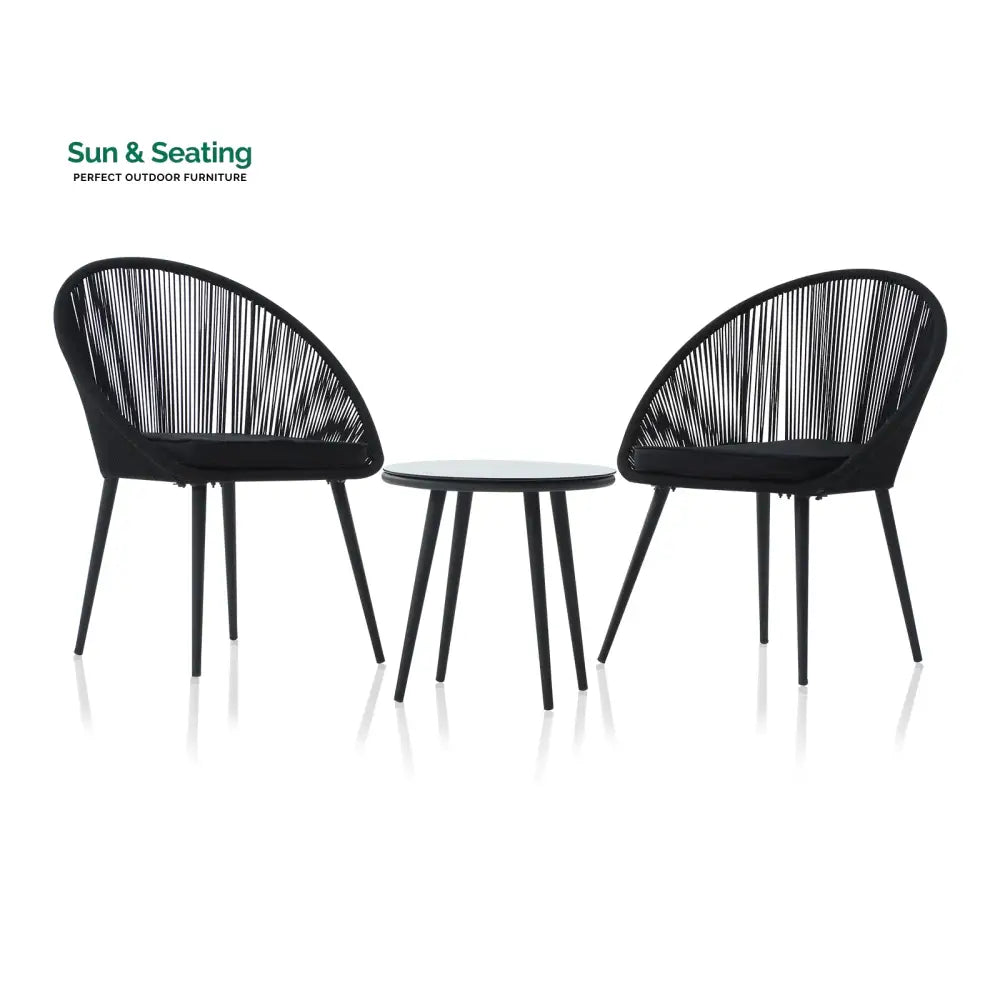 Sam Outdoor Patio Seating Set 2 Chairs and 1 Table Set (Black) Braided &amp; Rope Coffee Table Sets