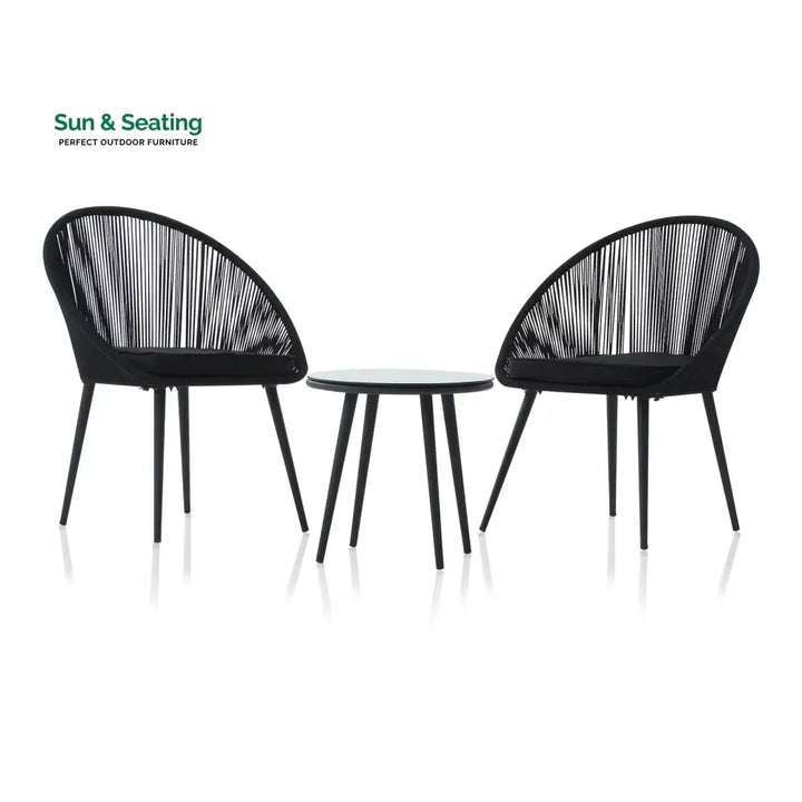 Sam Outdoor Patio Seating Set 2 Chairs and 1 Table Set (Black) Braided &amp; Rope Coffee Table Sets