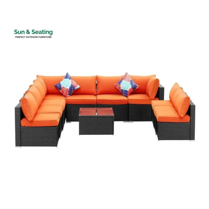 Samah Outdoor Garden Conversation Sofa Set (Black/Orange) Sofa Set