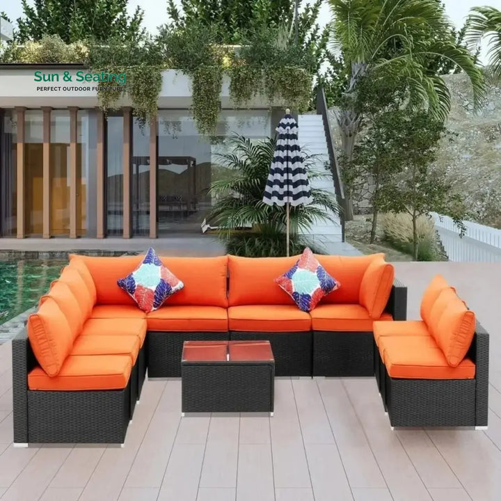 Samah Outdoor Garden Conversation Sofa Set (Black/Orange) Sofa Set