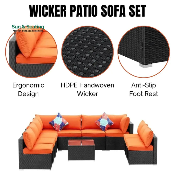 Samah Outdoor Garden Conversation Sofa Set (Black/Orange) Sofa Set