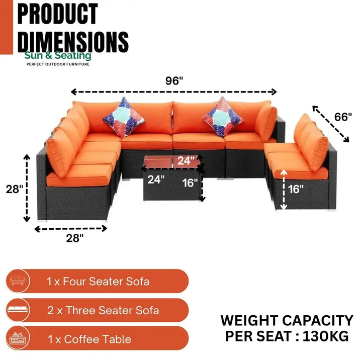 Samah Outdoor Garden Conversation Sofa Set (Black/Orange) Sofa Set