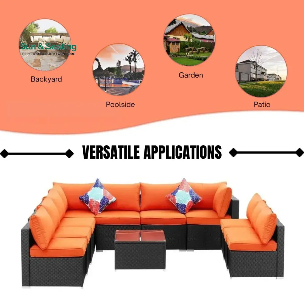 Samah Outdoor Garden Conversation Sofa Set (Black/Orange) Sofa Set