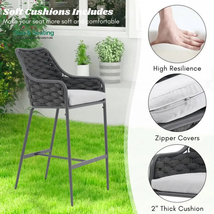 Samaira 2-Piece Outdoor Rope Bar Chairs – Stylish Comfort Built to Last Bar Chairs