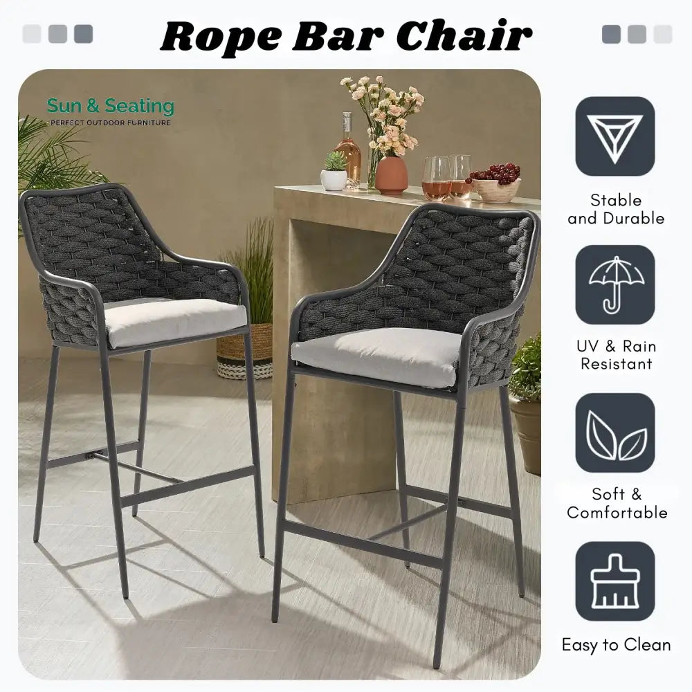 Samaira 2-Piece Outdoor Rope Bar Chairs – Stylish Comfort Built to Last Bar Chairs