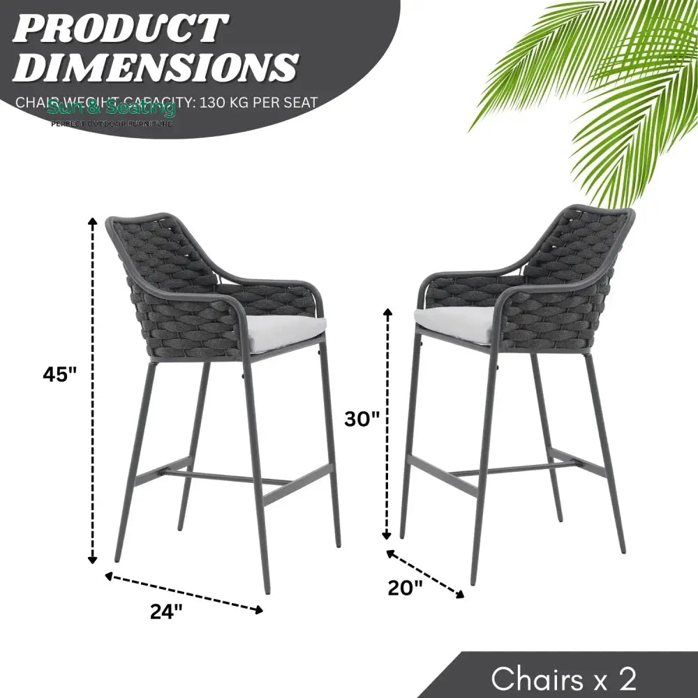 Samaira 2-Piece Outdoor Rope Bar Chairs – Stylish Comfort Built to Last Bar Chairs