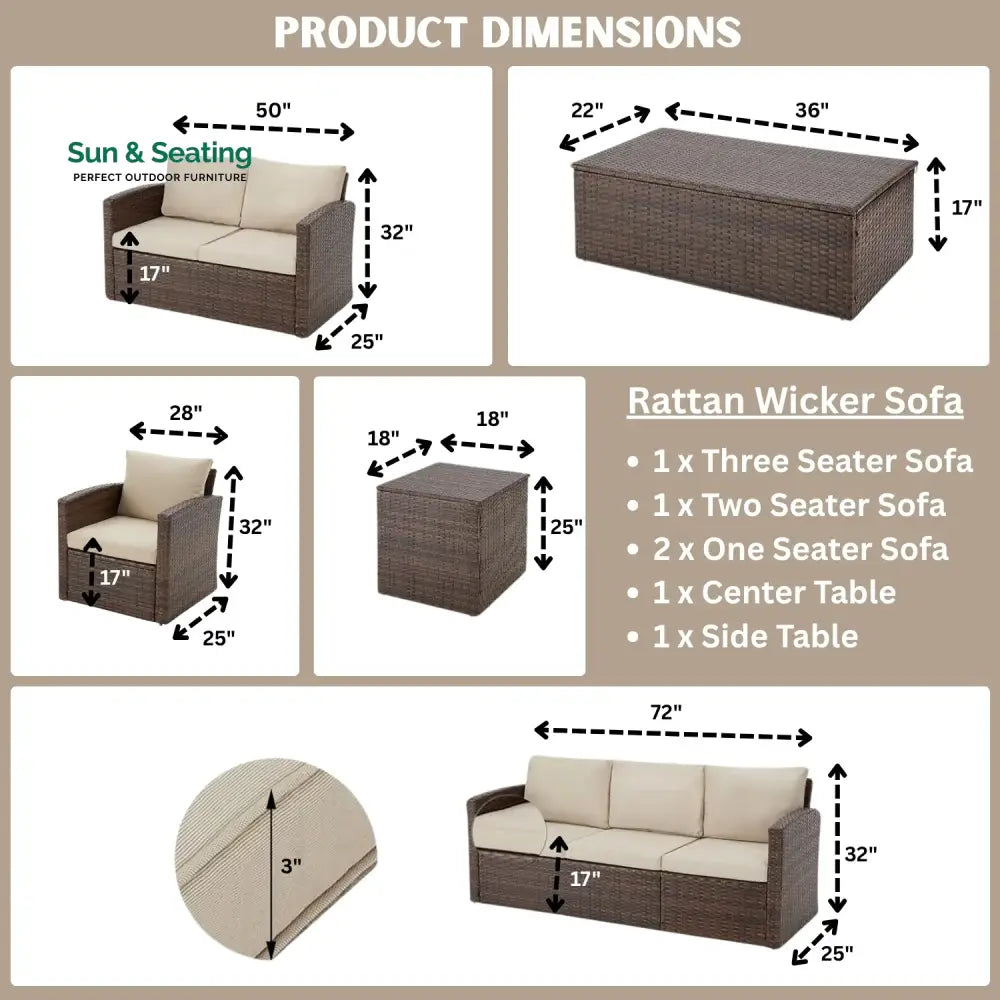 Samiksha Outdoor 7-Seater Wicker Sectional Sofa Set Sofa Set
