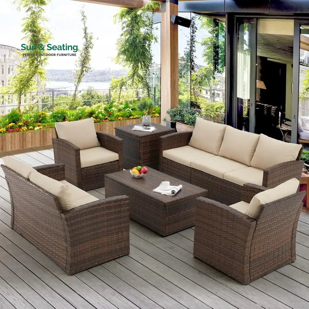 Samiksha Outdoor 7-Seater Wicker Sectional Sofa Set Sofa Set