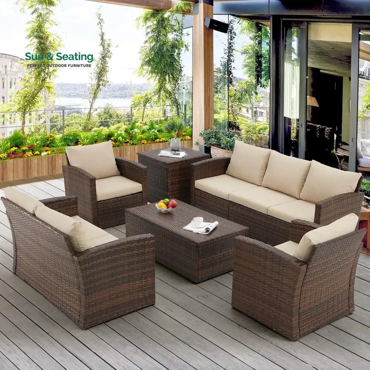 Samiksha Outdoor 7-Seater Wicker Sectional Sofa Set Sofa Set