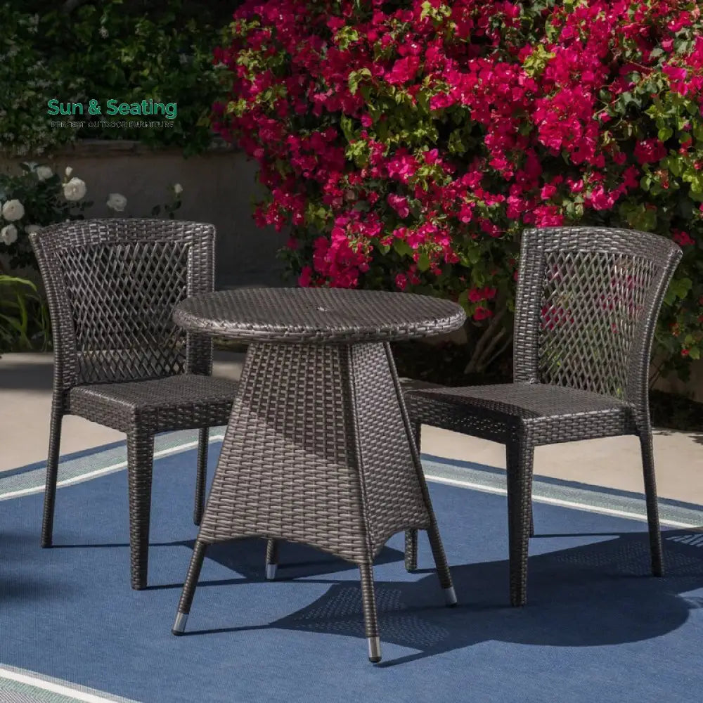 Sammy Outdoor Patio Seating Set 2 Chairs and 1 Table Set (Black) Coffee Table Sets