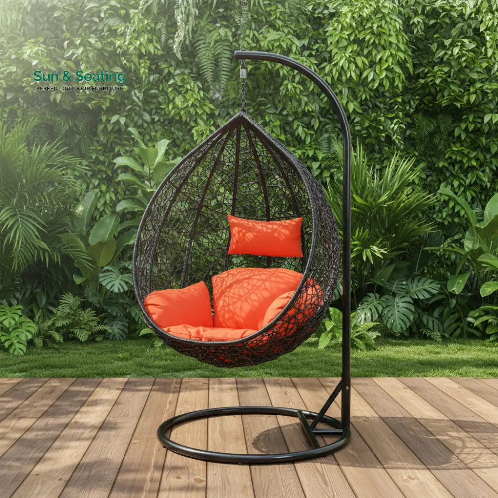 Santa Single Seater Hanging Swing With Stand For Balcony Garden Swing (Dark Brown) Swings