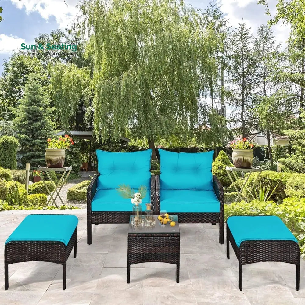 Saphira Outdoor Wicker 5-Piece Patio Sofa Set Patio Sofa Set