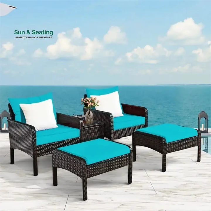 Saphira Outdoor Wicker 5-Piece Patio Sofa Set Patio Sofa Set
