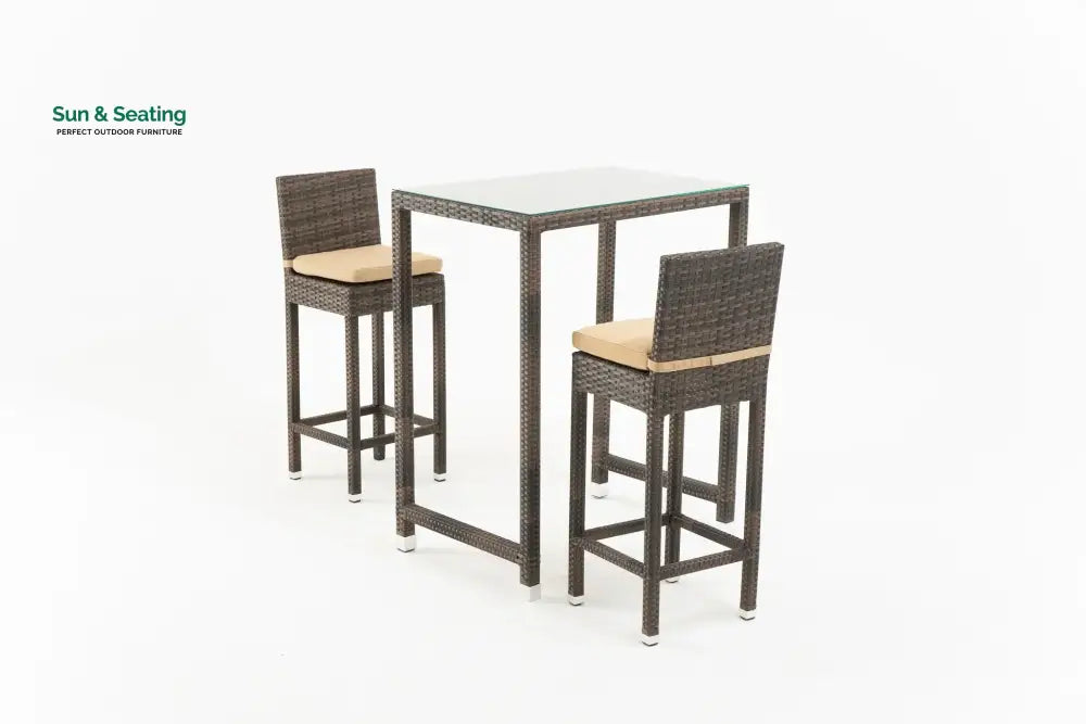 Sauceda Outdoor Patio Bar Sets 2 Chairs and 1 Table (Brown) Bar Sets