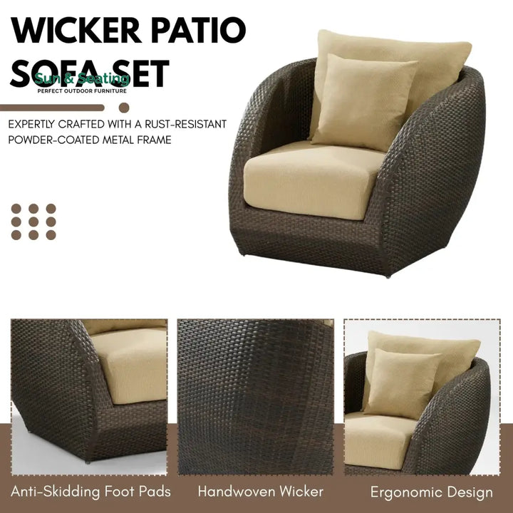 Savannah 5-Piece Outdoor Wicker Sofa Set With Glass Top Tables Sofa Set