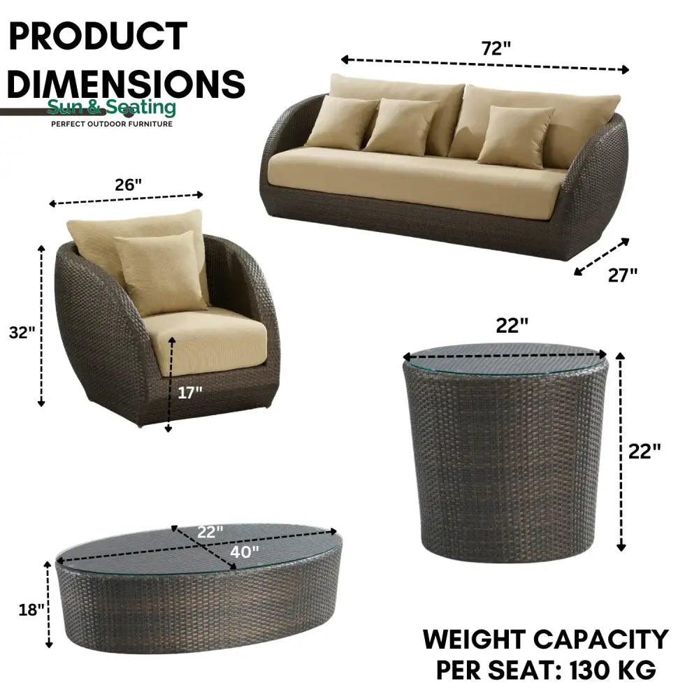 Savannah 5-Piece Outdoor Wicker Sofa Set With Glass Top Tables Sofa Set