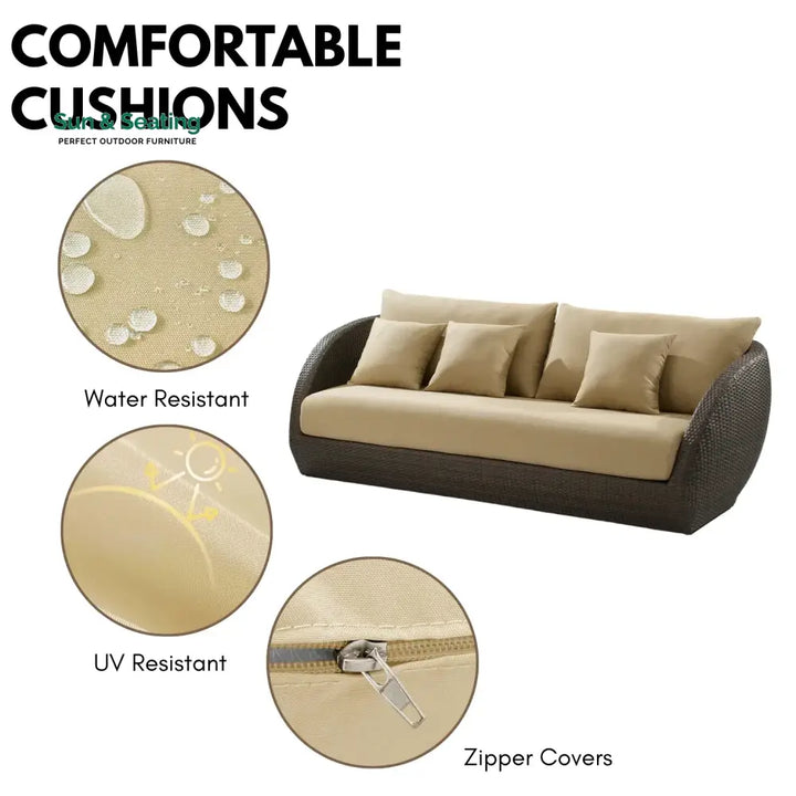 Savannah 5-Piece Outdoor Wicker Sofa Set With Glass Top Tables Sofa Set
