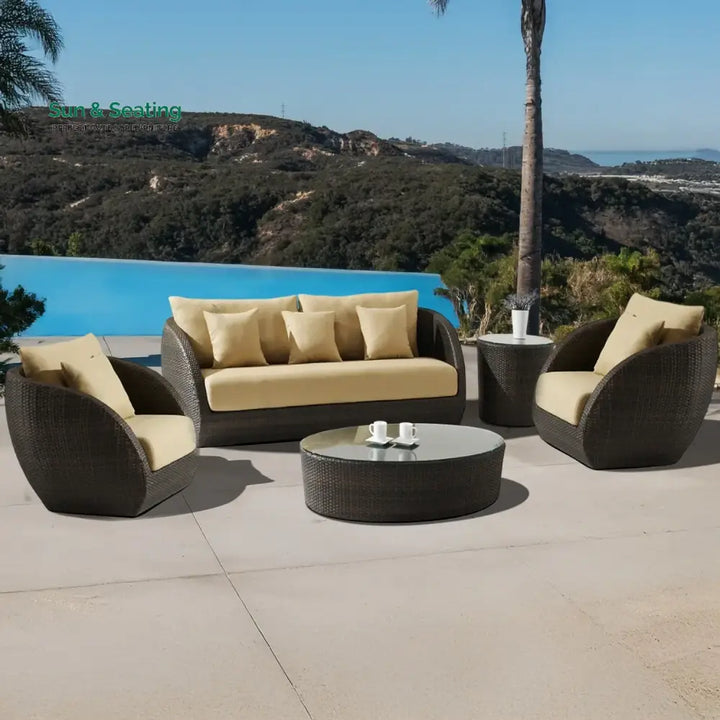 Savannah 5-Piece Outdoor Wicker Sofa Set With Glass Top Tables Sofa Set