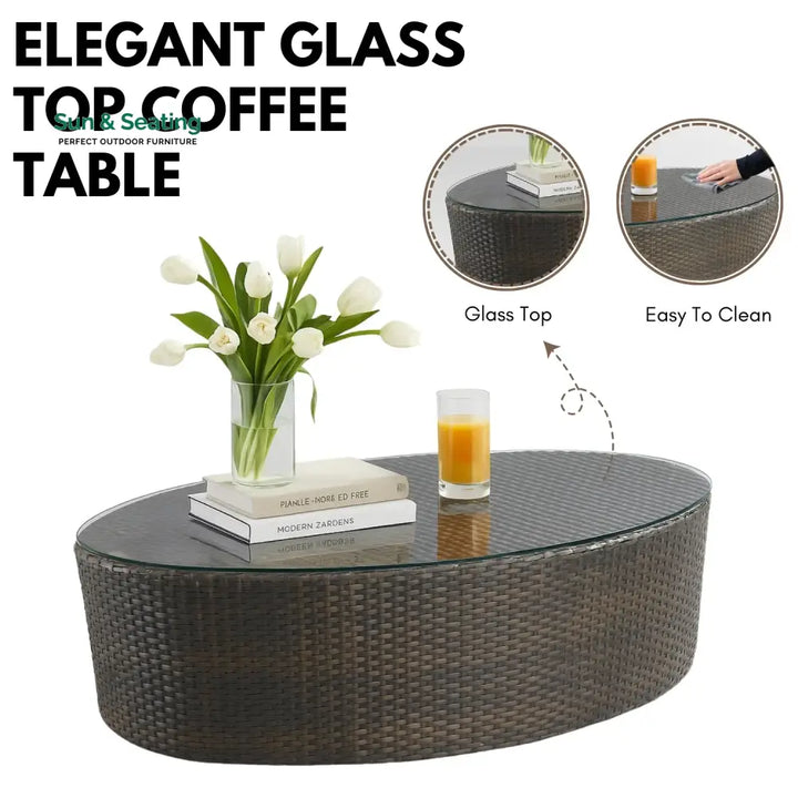 Savannah 5-Piece Outdoor Wicker Sofa Set With Glass Top Tables Sofa Set