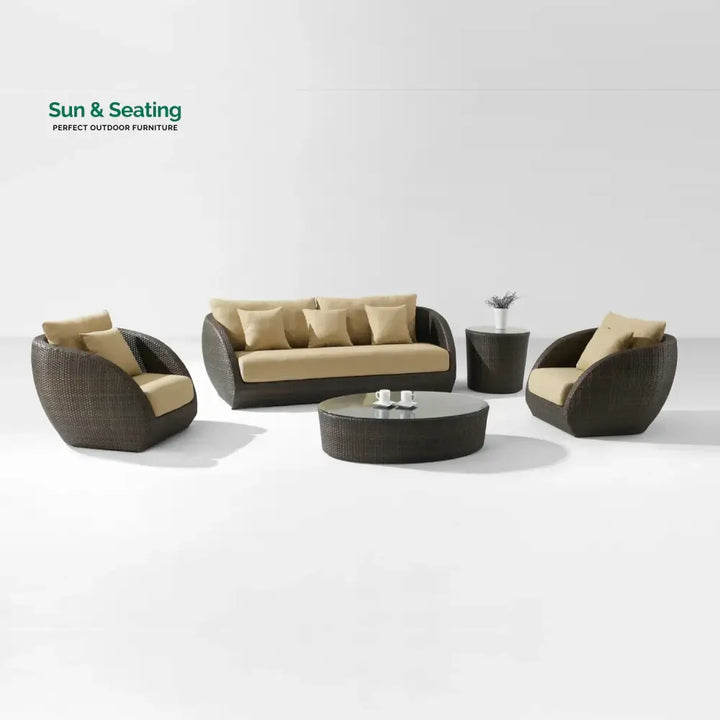 Savannah 5-Piece Outdoor Wicker Sofa Set With Glass Top Tables Sofa Set