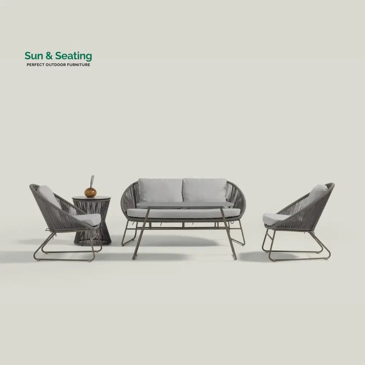 Sawyer Outdoor Rope 4-Piece Patio Sofa Set with Glass Top Tables Sofa Set