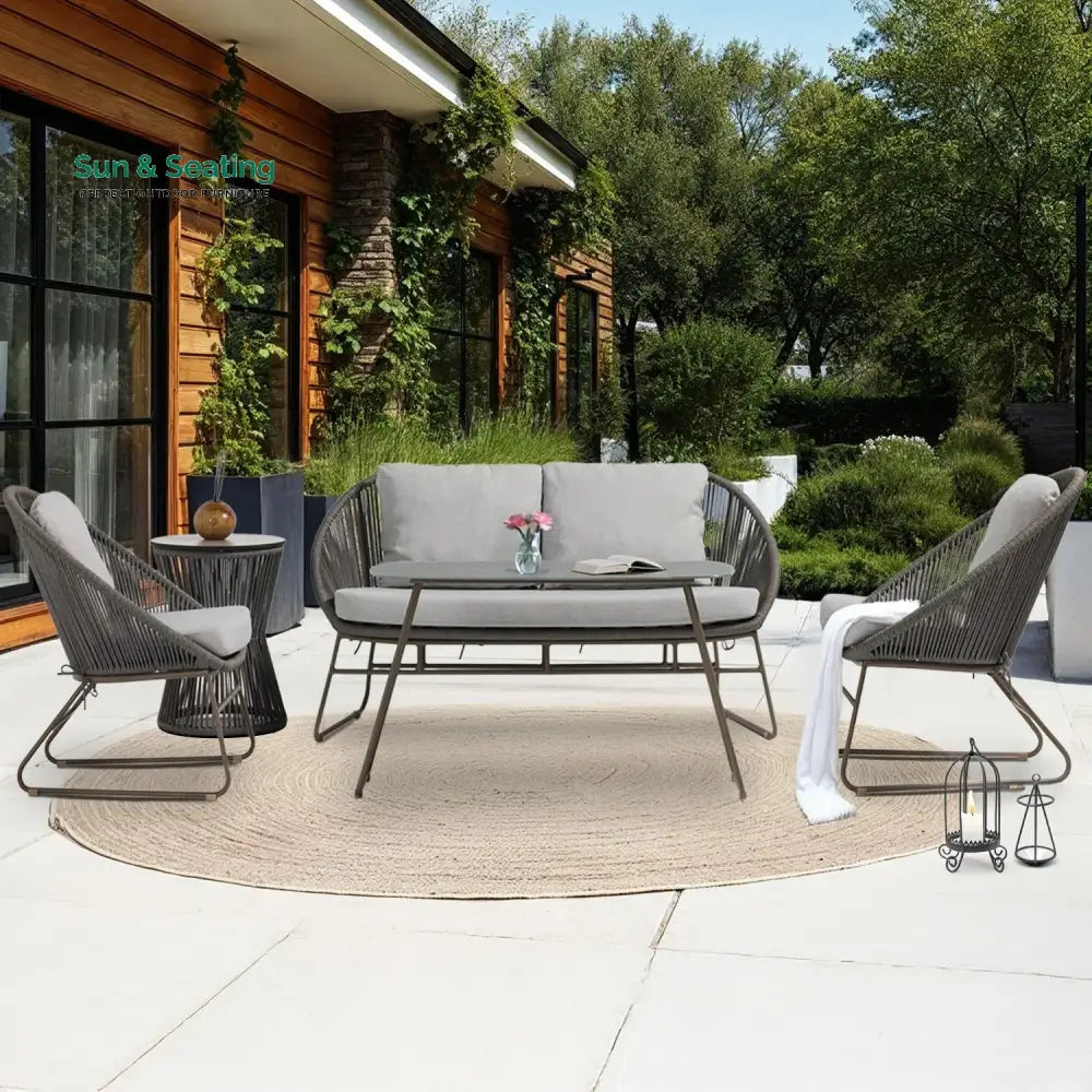 Sawyer Outdoor Rope 4-Piece Patio Sofa Set with Glass Top Tables Sofa Set
