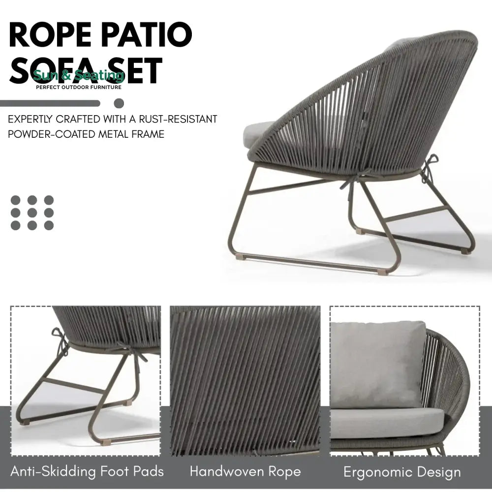 Sawyer Outdoor Rope 4-Piece Patio Sofa Set with Glass Top Tables Sofa Set