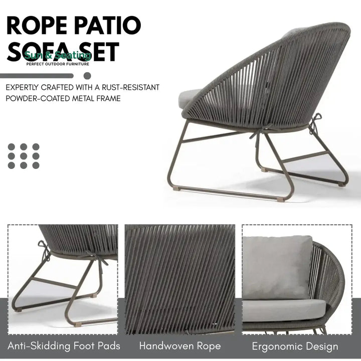 Sawyer Outdoor Rope 4-Piece Patio Sofa Set with Glass Top Tables Sofa Set