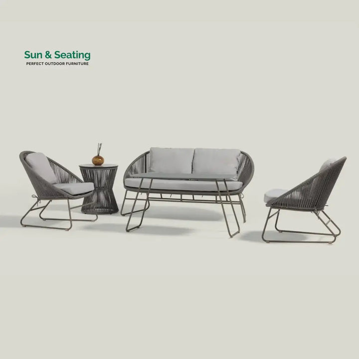 Sawyer Outdoor Rope 4-Piece Patio Sofa Set with Glass Top Tables Sofa Set