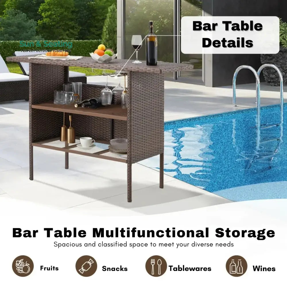 Sayaka 5-Piece Outdoor Rattan Wicker Bar Set with Wicker Top Table Bar Set