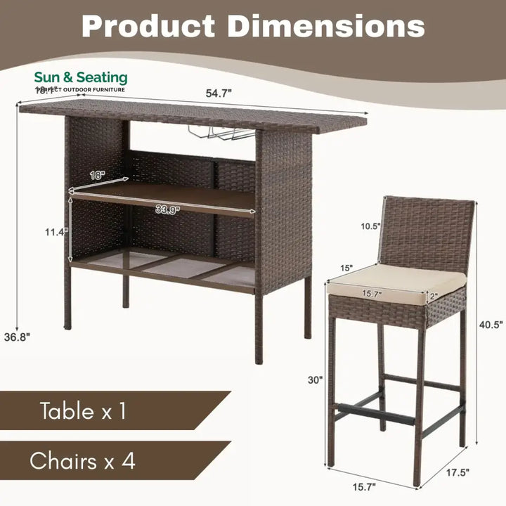 Sayaka 5-Piece Outdoor Rattan Wicker Bar Set with Wicker Top Table Bar Set