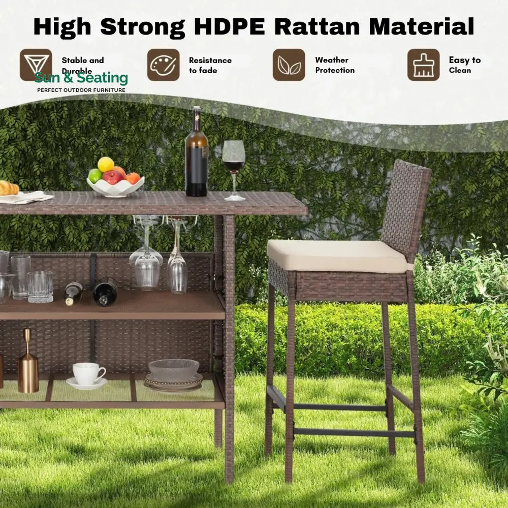 Sayaka 5-Piece Outdoor Rattan Wicker Bar Set with Wicker Top Table Bar Set