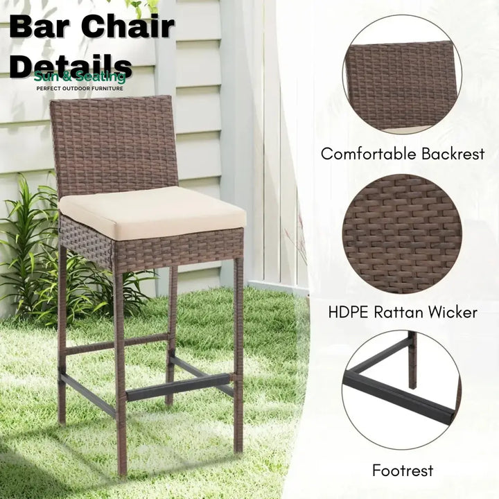 Sayaka 5-Piece Outdoor Rattan Wicker Bar Set with Wicker Top Table Bar Set