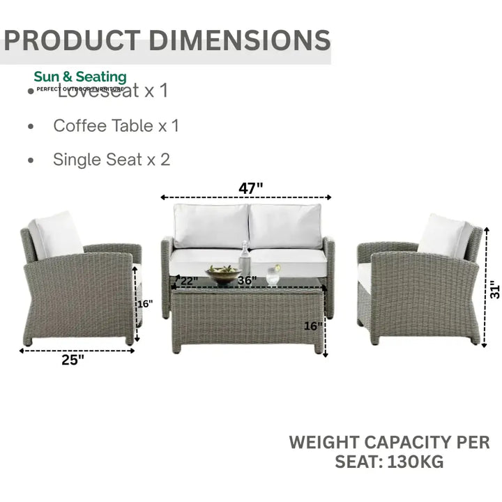 Scarlett 4 Pieces Patio Furniture Set Outdoor Sectional Sofa Sofa Set