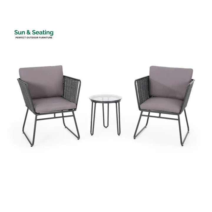 Scat Outdoor Patio Seating Set 2 Chairs and 1 Table Set (Grey) Braided &amp; Rope Coffee Table Sets