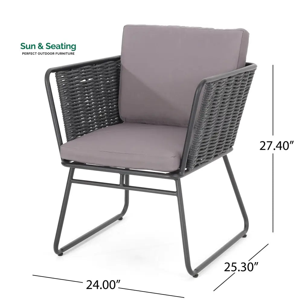 Scat Outdoor Patio Seating Set 2 Chairs and 1 Table Set (Grey) Braided &amp; Rope Coffee Table Sets