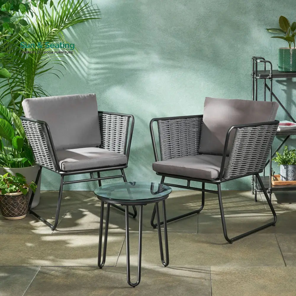 Scat Outdoor Patio Seating Set 2 Chairs and 1 Table Set (Grey) Braided & Rope Coffee Table Sets
