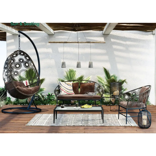 Scott Outdoor Sofa Set 2 Seater 1 Single Seater and 1 Center Table Set (Dark Brown) Sofa Sets