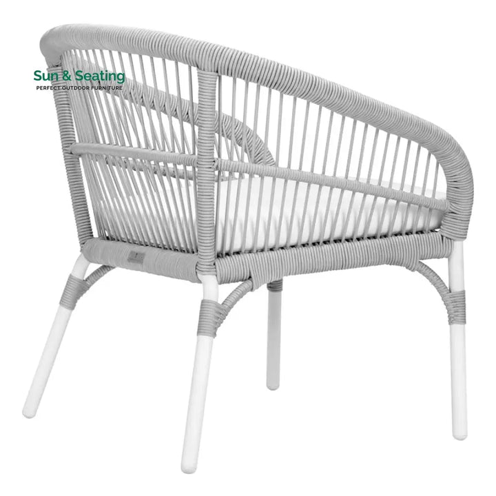 Scry Outdoor Patio Seating Set 2 Chairs and 1 Table Set (Silver + White) Braided &amp; Rope Coffee Table Sets