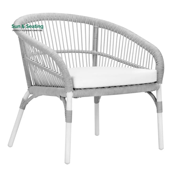 Scry Outdoor Patio Seating Set 2 Chairs and 1 Table Set (Silver + White) Braided &amp; Rope Coffee Table Sets