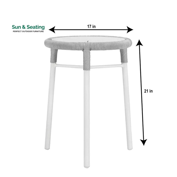 Scry Outdoor Patio Seating Set 2 Chairs and 1 Table Set (Silver + White) Braided &amp; Rope Coffee Table Sets
