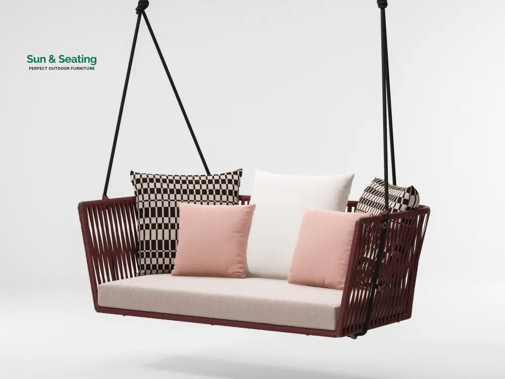 Scua Double Seater Hanging Swing Without Stand For Balcony Garden Swing (Red) Braided & Rope Swings